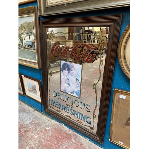 626 - A vintage framed Coca-Cola advertising wall mirror - approx. 99cm high x 73cm wide