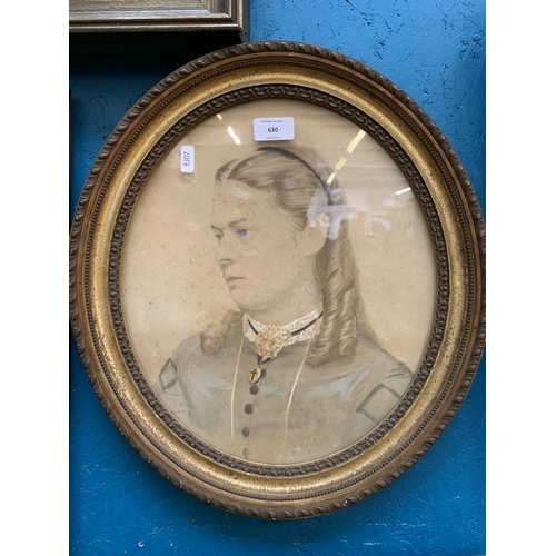 630 - A gilt framed watercolour portrait of a young girl - approx. 44cm high x 39cm wide