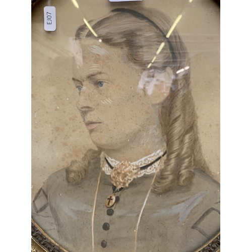 630 - A gilt framed watercolour portrait of a young girl - approx. 44cm high x 39cm wide