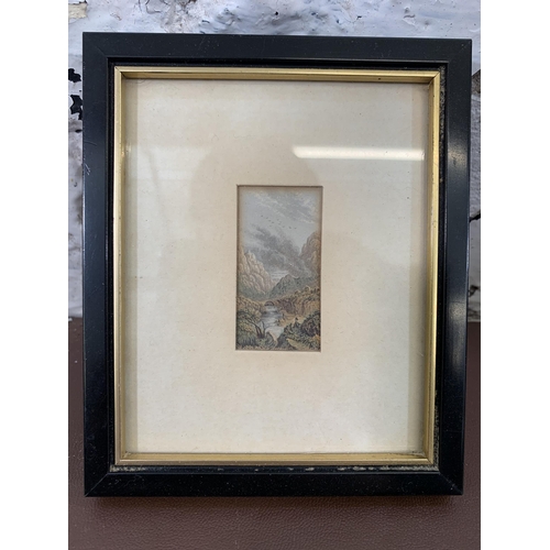 651 - Four framed pictures to include watercolour titled 