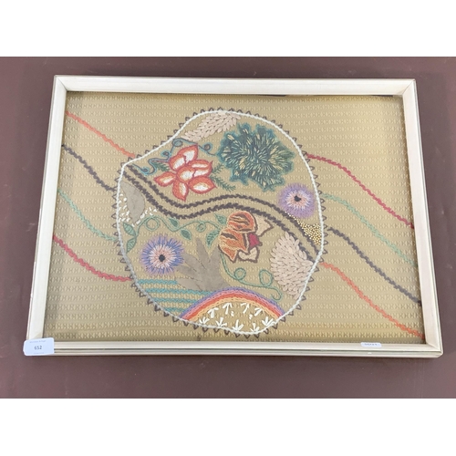 652 - A mid 20th century framed floral embroidery - approx. 53cm high x 40cm wide