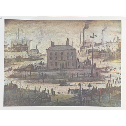 654 - Approx. twenty unframed L.S. Lowry prints - approx. 49cm high x 64cm wide