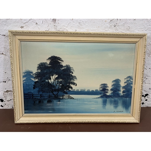 656 - Two famed D. Spencer landscape scene oil on boards - approx. 36cm high x 51cm wide