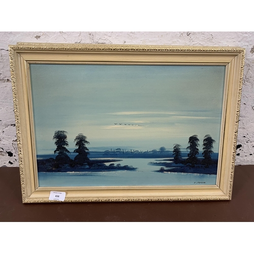 656 - Two famed D. Spencer landscape scene oil on boards - approx. 36cm high x 51cm wide