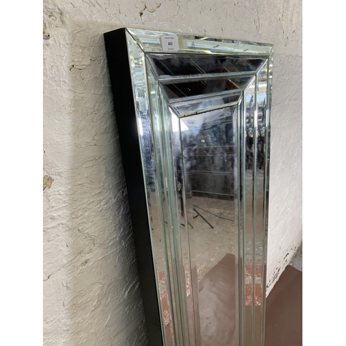 663 - A modern bevelled edge all hanging mirror - approx. 150cm high x 50cm wide