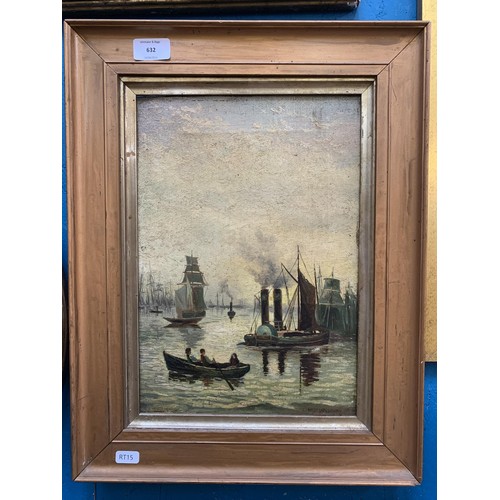 632 - A late 19th century gilt framed Ernest Walbourn oil on canvas titled 'Harbourside', signed lower rig... 