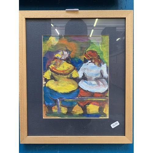 633 - A framed painting titled 'Jolly African Ladies', dated 2004 - approx. 39.5cm high x 34cm wide