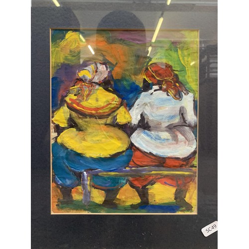 633 - A framed painting titled 'Jolly African Ladies', dated 2004 - approx. 39.5cm high x 34cm wide