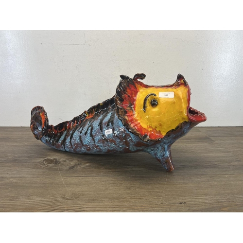 397 - A mid 20th century Vallauris France studio pottery fish sculpture - approx. 61cm long