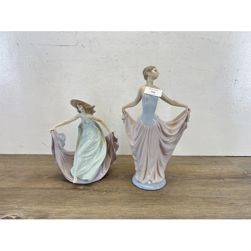 406 - Four ceramic figurines, one Royal Doulton Jane HN2806, one Coalport Helen and two Lladro