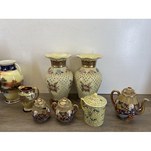 415 - A collection of Oriental ceramics to include Noritake, Satsuma etc.