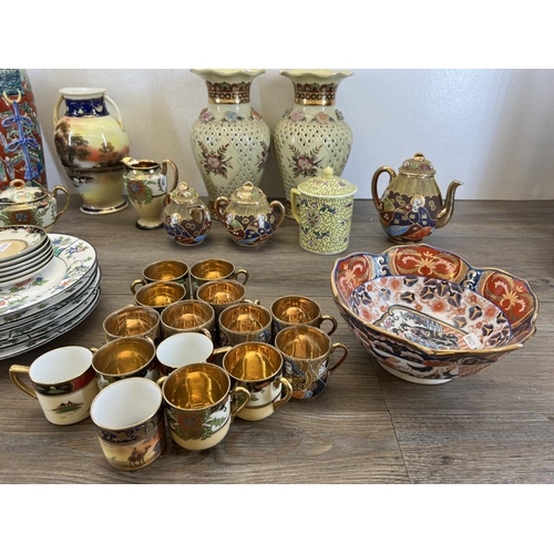 415 - A collection of Oriental ceramics to include Noritake, Satsuma etc.