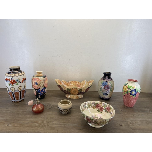 Eight pieces of ceramics and glassware to include Losol Ware Clifford ...