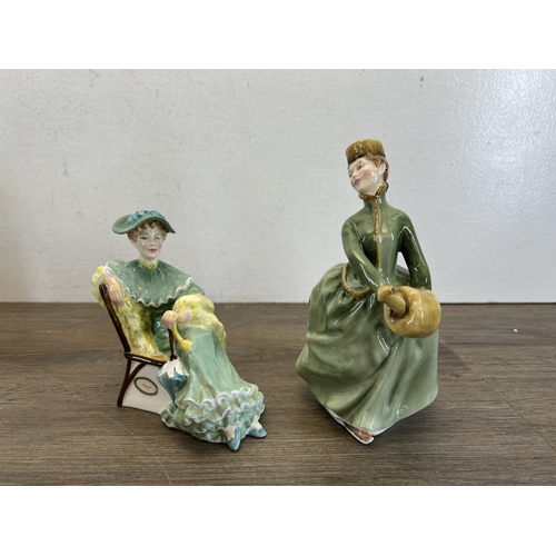 418A - Six Royal Doulton figurines, Sentiments Loving You HN3389, Ascot HN2356, Grace HN2318, Flowers of Lo... 