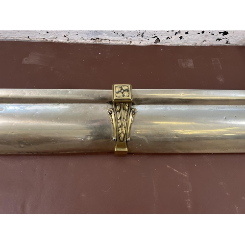 430 - A 19th century style brass and aluminium fire fender - approx. 124cm long