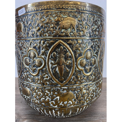 437 - A 19th century Indian hand embossed planter - approx. 30cm high x 30cm diameter