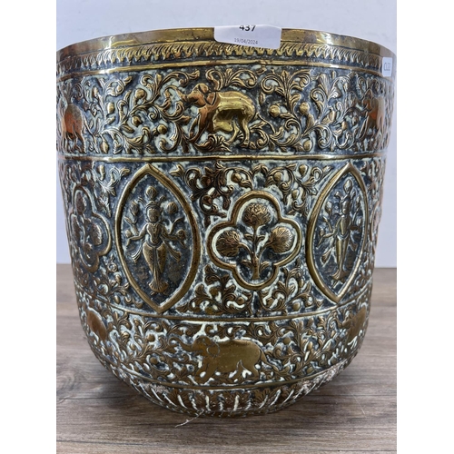 437 - A 19th century Indian hand embossed planter - approx. 30cm high x 30cm diameter