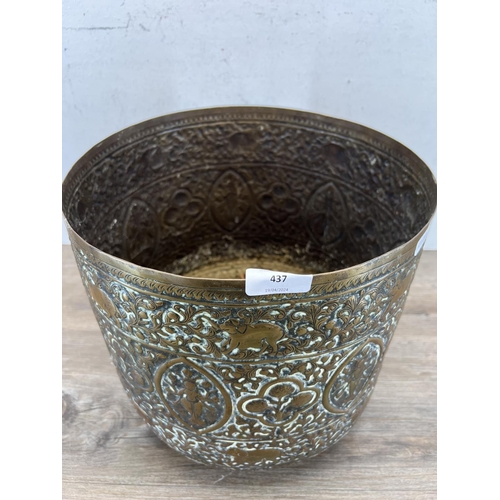 437 - A 19th century Indian hand embossed planter - approx. 30cm high x 30cm diameter