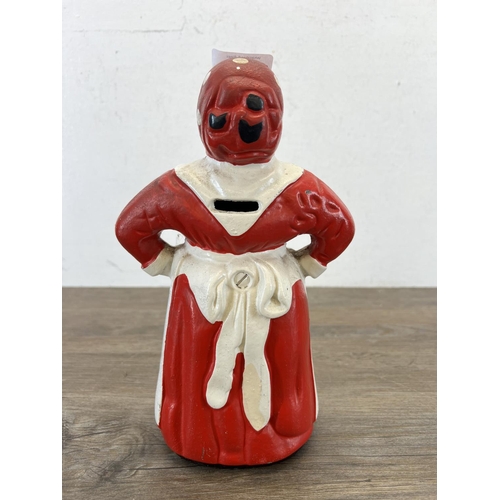 439 - A vintage hand-painted cast iron Aunt Jemima money bank - approx. 26cm high