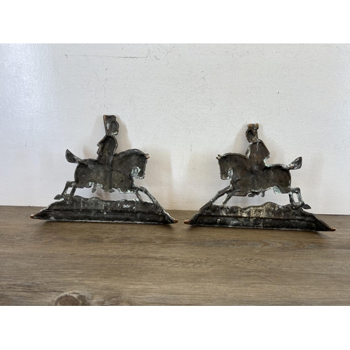 440 - A pair of 19th century brass Cavalrymen chimney ornaments - approx. 24cm high x 32cm wide