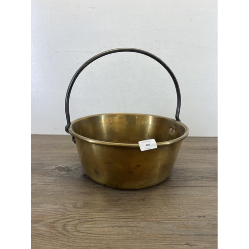 460 - A 19th century brass preserve pan - approx. 40cm high x 34cm diameter