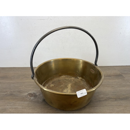 460 - A 19th century brass preserve pan - approx. 40cm high x 34cm diameter