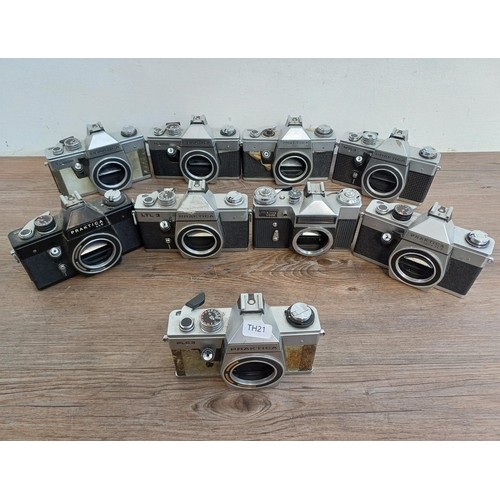 681 - Nine 35mm SLR camera bodies, eight Praktica and one Prinzflex 500E