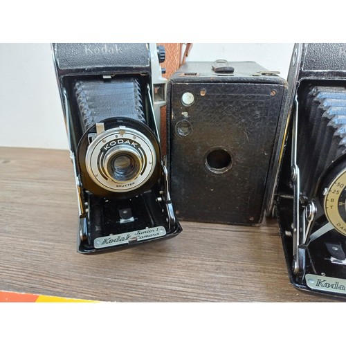 682 - Seven vintage cameras to include cased Zeiss Ikon Nettar 510/2 folding for 120 film, boxed Kodak Six... 