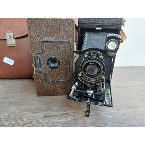 682 - Seven vintage cameras to include cased Zeiss Ikon Nettar 510/2 folding for 120 film, boxed Kodak Six... 