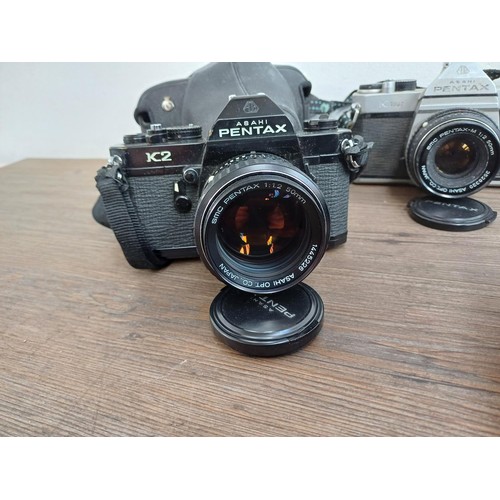 684 - Seven Pentax items to include cased K2 35mm SLR camera fitted with Pentax 1:1.2 50mm lens, ME F 35mm... 