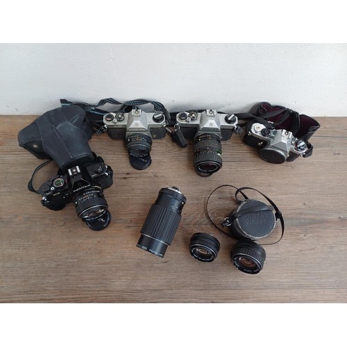 684 - Seven Pentax items to include cased K2 35mm SLR camera fitted with Pentax 1:1.2 50mm lens, ME F 35mm... 