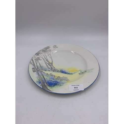 311 - Two pieces of Art Deco Shelley hand painted pottery, one Bluebell Wood plate - approx. 23cm diameter... 