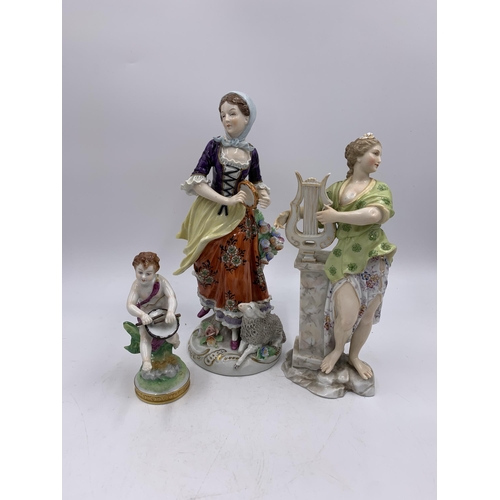 341 - Three German hand painted porcelain figurines to include Sitzendorf etc. - largest approx. 23cm high