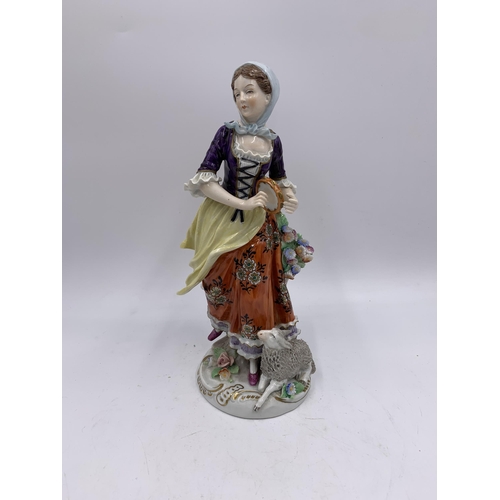 341 - Three German hand painted porcelain figurines to include Sitzendorf etc. - largest approx. 23cm high