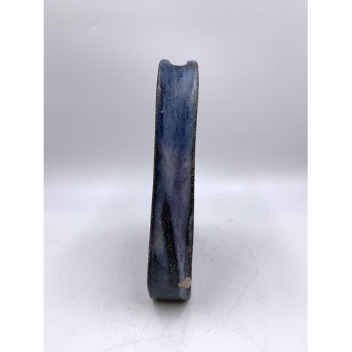 352 - A 1972 blue drip glazed studio pottery vase, signed to base - approx. 22cm high