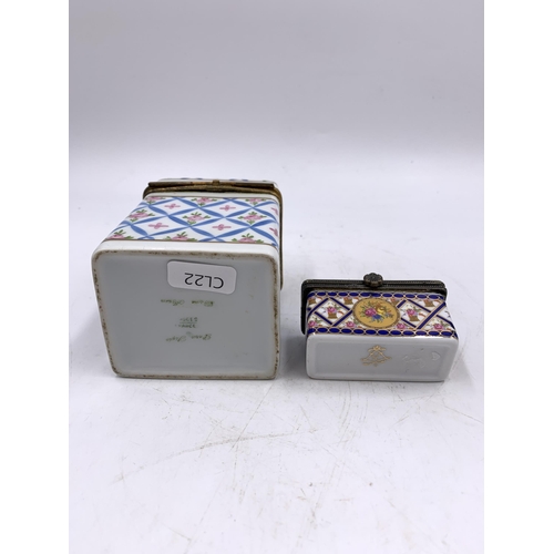 360 - Two porcelain trinket boxes to include one Limoge France - approx. 10cm high etc.