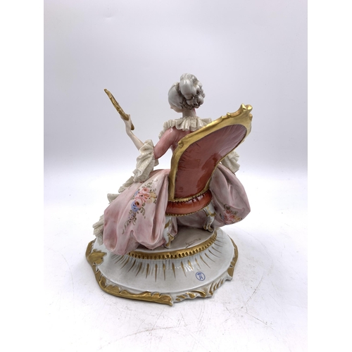 361 - A Capodimonte lady with mirror porcelain figurine - approx. 17cm high