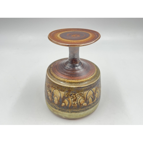 380 - A Mary Rich studio pottery scent bottle with lid - approx. 12.5cm high