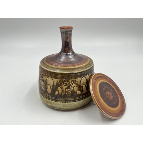 380 - A Mary Rich studio pottery scent bottle with lid - approx. 12.5cm high