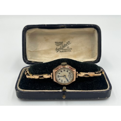 2305 - A boxed Art Deco mechanical lady's wristwatch retailed by Russell Eaton & Co. Manchester with hallma... 