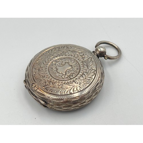 2306 - A late 19th century Swiss .935 silver open face key wind pocket watch with enamel hand finished dial... 