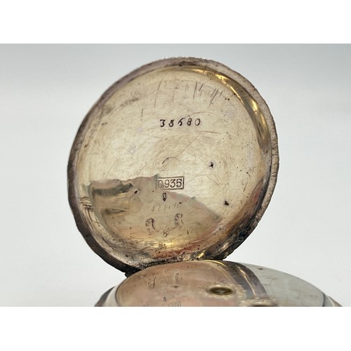 2306 - A late 19th century Swiss .935 silver open face key wind pocket watch with enamel hand finished dial... 