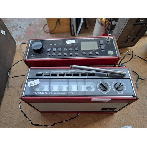 740 - Two early 1990s Roberts three-band radios with power adaptors, one RP28 and one R737