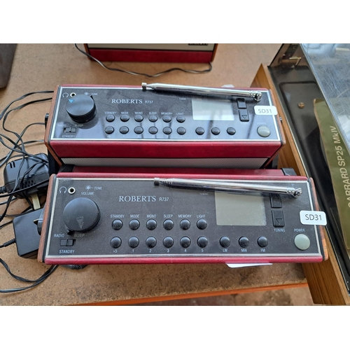 741 - Two early 1990s Roberts R737 three-band radios with power adaptors