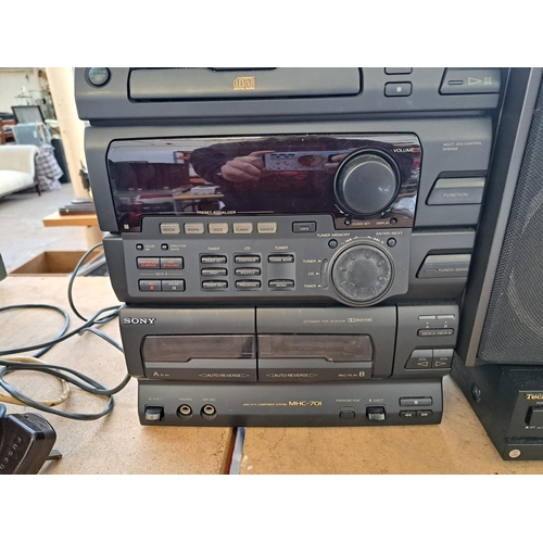 743 - Four items of hi-fi, one Technics three piece stereo system comprising SL-EH760 five disc changer CD... 