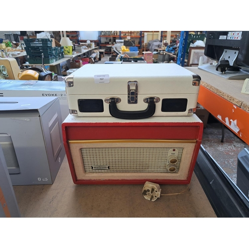 757 - Two portable record players, one vintage Dansette Products Ltd. Bermuda four-speed autochanger and o... 