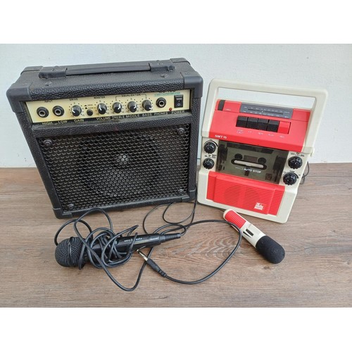 795 - Three items, one MS-15G 15w guitar amplifier, one The Singing Machine SMT-15 AM/FM radio/cassette re... 