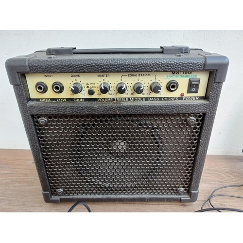 795 - Three items, one MS-15G 15w guitar amplifier, one The Singing Machine SMT-15 AM/FM radio/cassette re... 