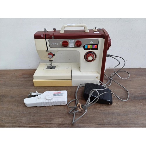 860 - Two items, one Jones VX710 electric sewing machine with foot pedal and one Singer Mini Mender Handy ... 