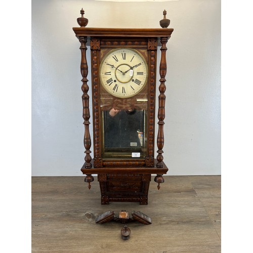 570 - A Victorian carved oak chiming wall clock - approx. 98cm high x 40cm wide